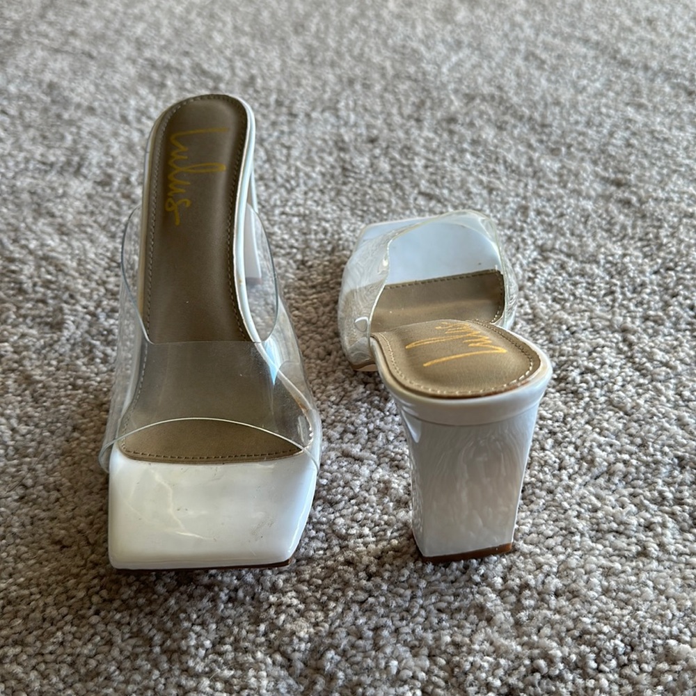 White clear strap heels
